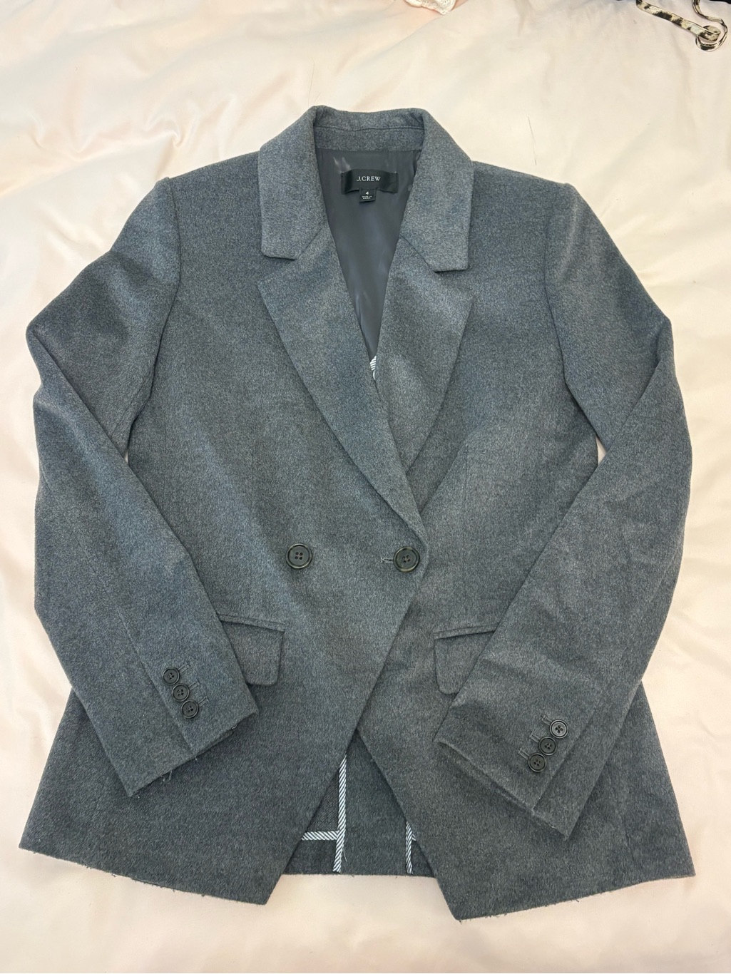 J. Crew Gray Double-Breasted Wool-Blend Blazer